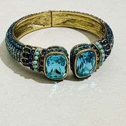 Heidi Daus Blue Crystal Clamper Bangle Bracelet 