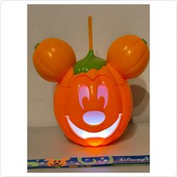 New Authentic Disney Parks Mickey Mouse Pumpkin Light-Up Sipper Cup with Strap