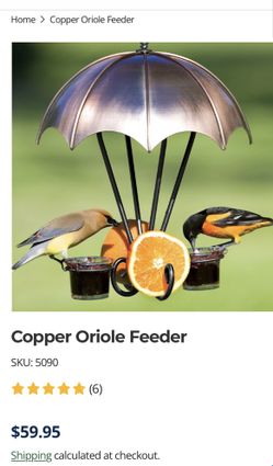 NEVER USED COPPER BALTIMORE ORIOLE FEEDER by WOODLINK