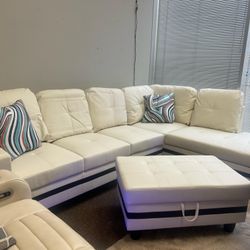 White Couch Sectional W Ottoman 