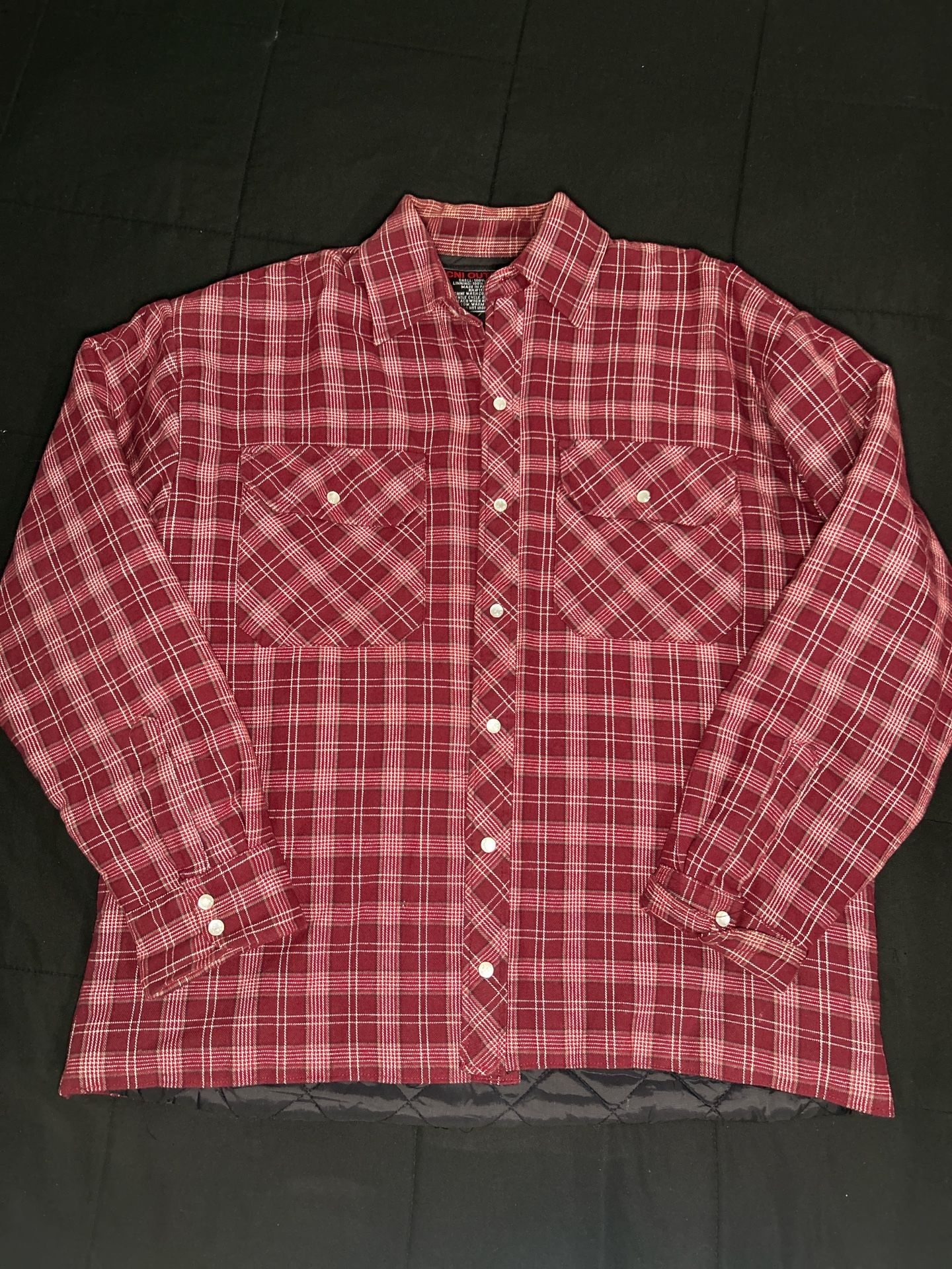 Red and white plaid button-up flannel jacket