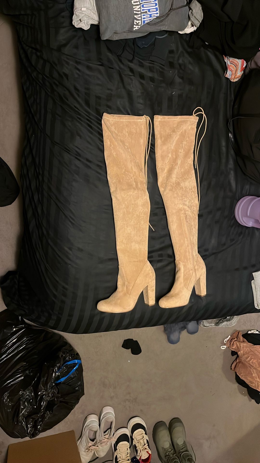 Thigh high suede boots