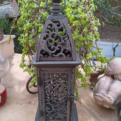$20 Black Metal Garden Lantern 21" Tall. Metal and Glass. 