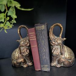 Vintage Brasstone Elephant Bookends