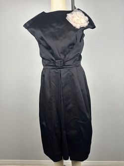 Tahari Black Cotton Cap Sleeve Pleated Midi Dress Removable Flower Pin Size 4