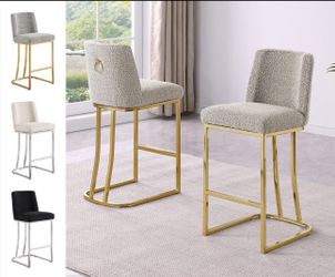 New Marissa Boucle Counter Stools Set of 2 Gold or Silver Finish