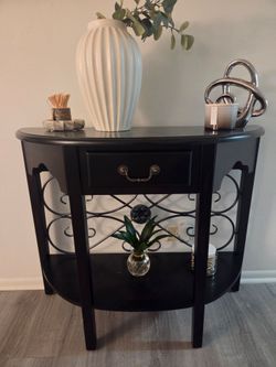 Black Console Table with Drawer and Shelf