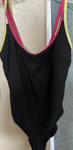 Youth Black Bathing Suit With Neon Straps M 7-8