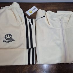 Womens S / M Pale Yellow Tracksuit Smiley Face Smile Logo NEW Read Desc