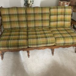 FREE Vintage wood framed couch with upholstered cushions