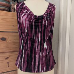 Calvin Klein Cowl Neckline Purple Blouse with striped multicolor print Size S/M