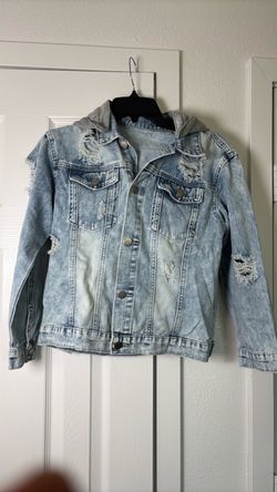 Distressed Denim Jacket with Hood