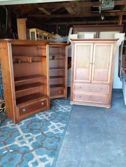 TV CLOSET AND 2 BOOKSHELVES SOLID WOOD EXELENT CONDITION