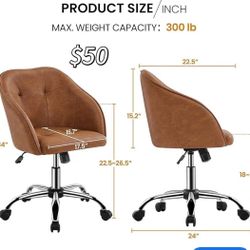 😀 Yaheetech Boucle Desk Vanity Chair with Back Comfy Fluffy Swivel Office Chair with Wheels Adjustable Height Tilt Angle for Bedroom, Brown 