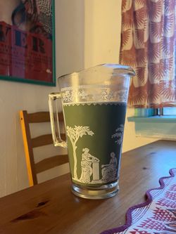 Glass Pitcher with Greek/Roman Design