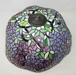 Tiffany Style Wisteria Floral Pattern 19" Stained Glass Lamp Shade Purple Needs Repair Project Parts Restoration
