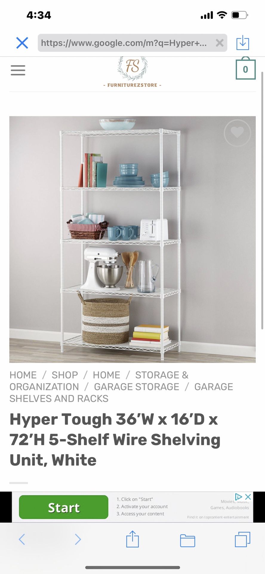 Shelf Hyper Touch White 36x16x72