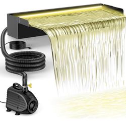 Pond Waterfall Spillway Kit, Includes 23.6" W Stainless Pond Waterfall Box, 1200 GPH Water Pump, 10FT Corrugated Tubing for Outdoor Ponds Pool Streams
