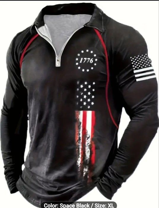 Men Long Sleeve US Flag Shirt