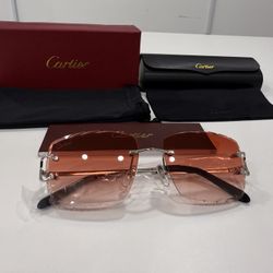 Cartier Glasses (Diamond cut) Red Lense, Silver Frame