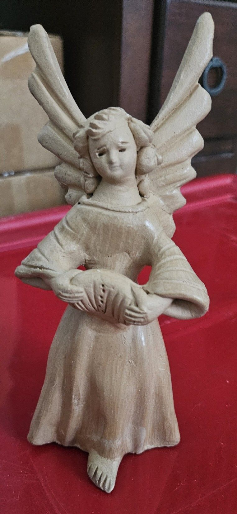Vintage Guatemala Pottery Folk Art Angel Playing Drums Candle Holder