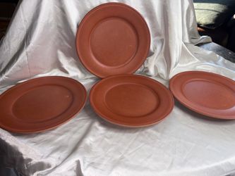 LOT OF 4 OUTDOOR DINING BAMBOO DINNER PLATES TERRA-COTTA STYLE