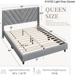Bed Frame light gray ( new In Box)