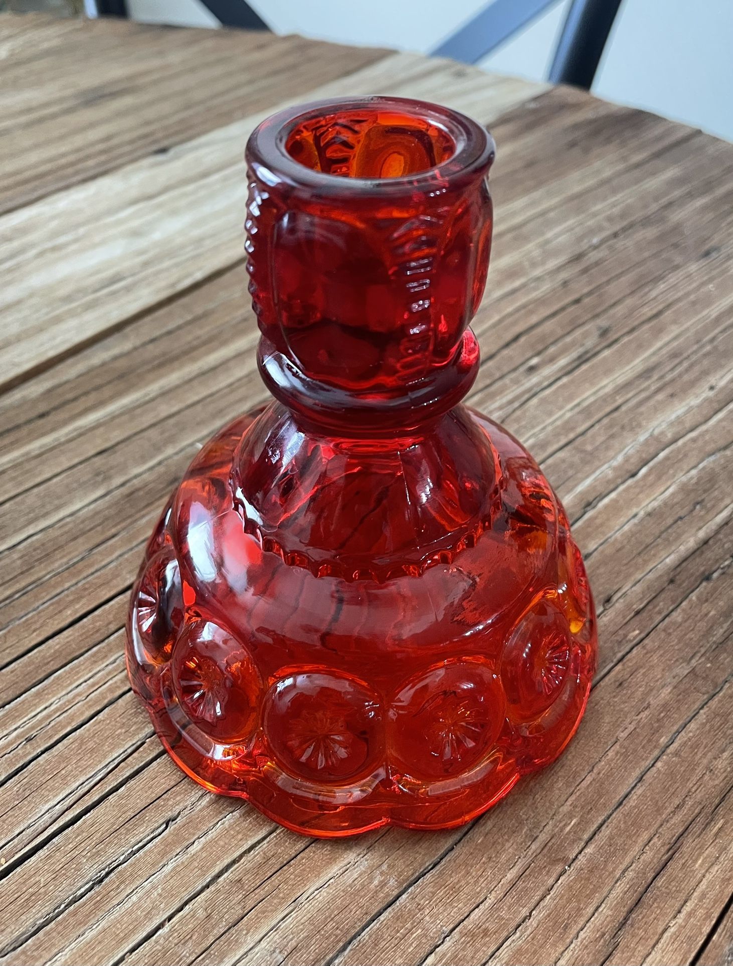Vintage LE Smith Red Amberina Moon And Stars Candlestick Holder