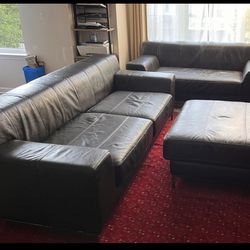 FULL SOFA SET (2 Leather Sofa’s with ottoman