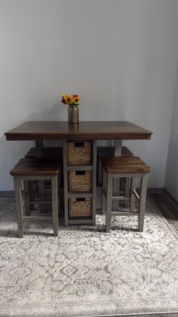 Solid Wood Table with bar stools for sale