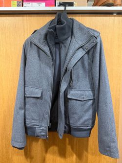 Gray Wool Bomber Jacket with Knit Collar (Guess)