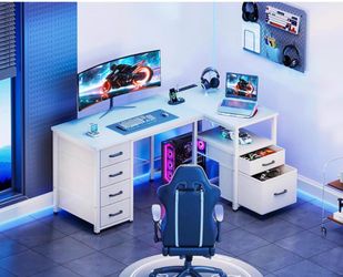 55” L Shaped Computer Desk with 6 Drawers | Brand New