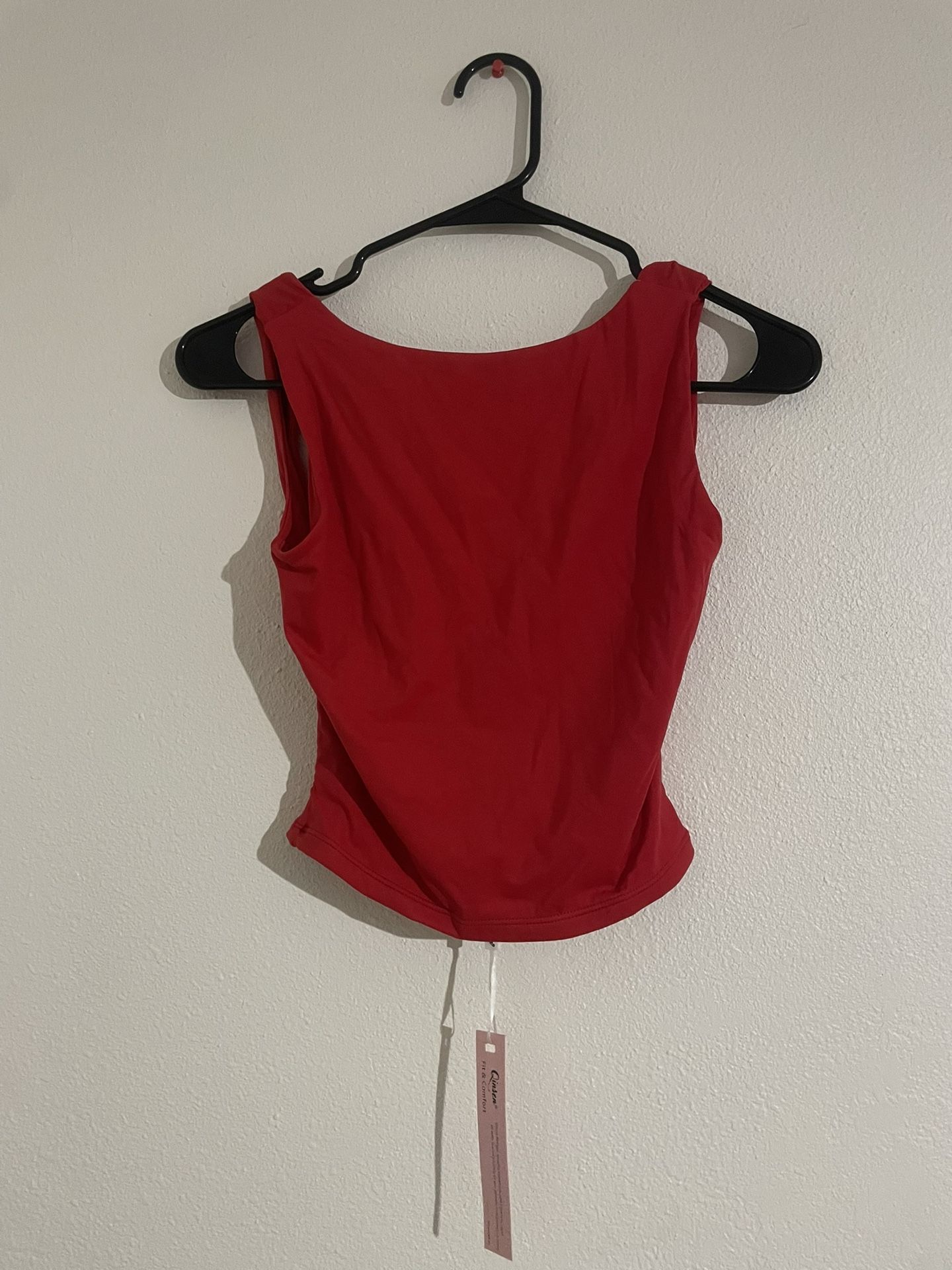 Qinsen Red Open Back Crop Top