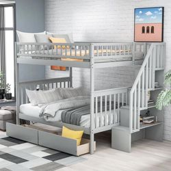 Full Over Full bunk Bed For Sale-Gray