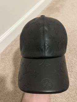 Louis Vuitton Black Leather 'Shadow Monogram' Hat