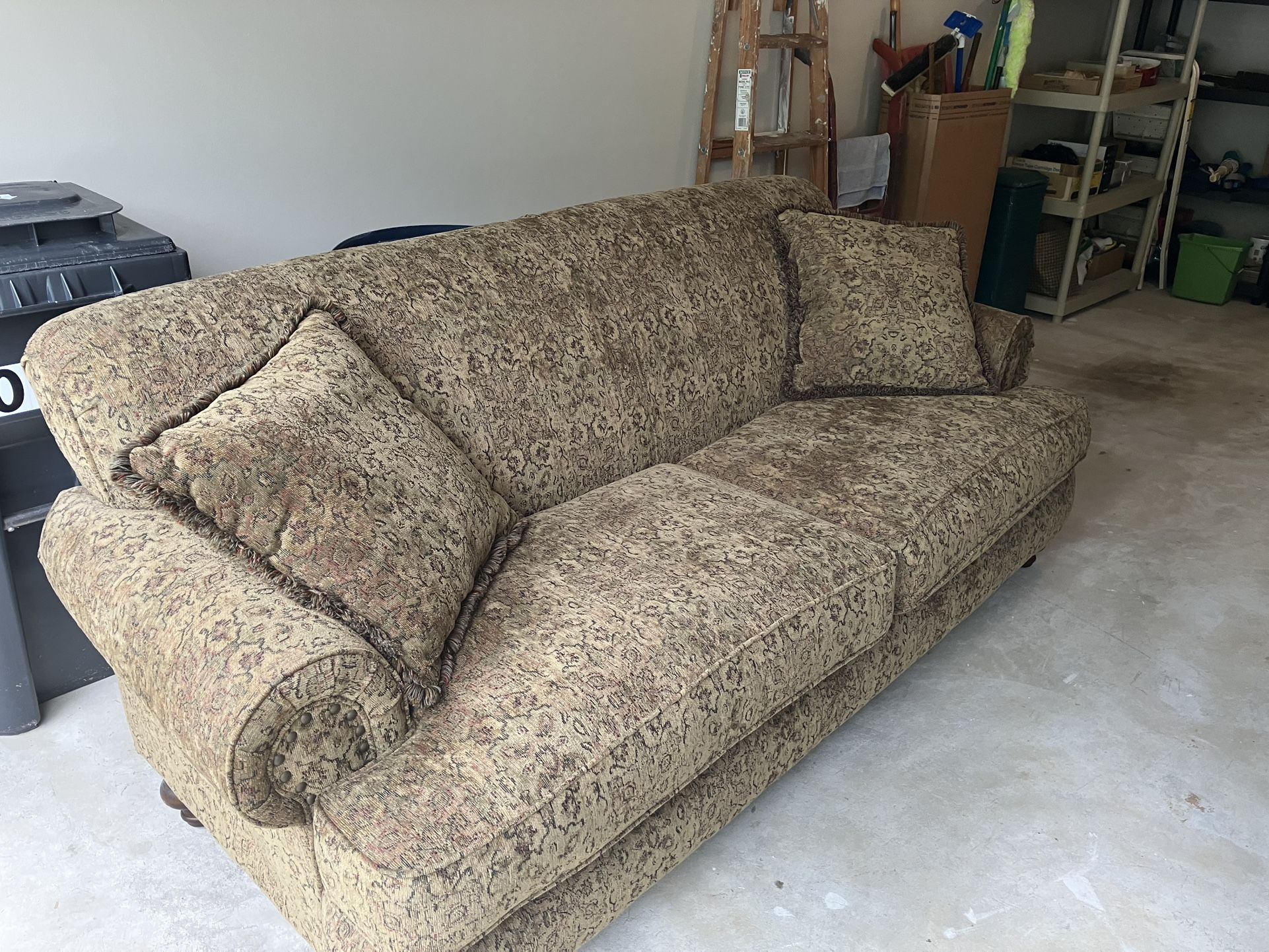 Green Fabric Sofa and Loveseat