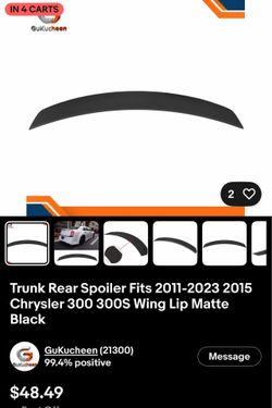 * Chrysler 300 / 300S Trunk Lip Spoiler 2011–2023 - New * New Matte Black Trunk Spoiler for Chrysler 300 (2011–2023) * Chrysler 300S Rear Trunk Lip Wi