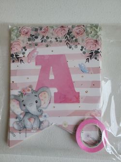 Pink Elephant Happy Birthday Banner