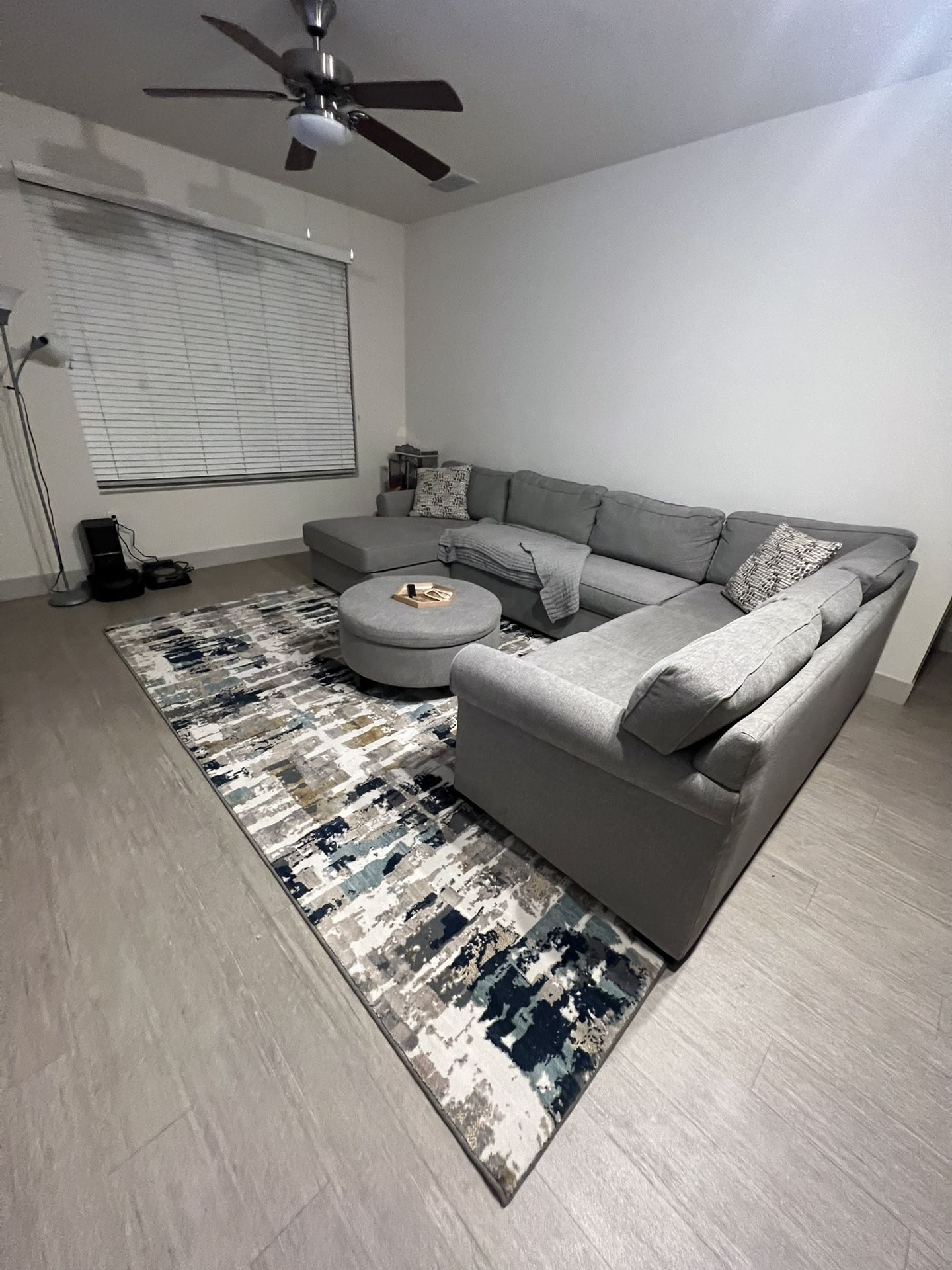 Living Spaces 3-Piece Sectional + Storage Ottoman