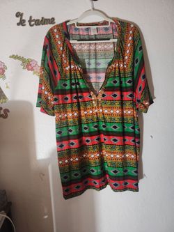 Multicolor Tribal Print Tunic Top 3X