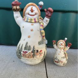 2 Vintage Kirkland Snowman Holding Bells