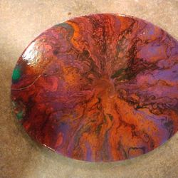 " Hot Red Egg ". SALE PRICE !! Unique Acrylic. Pour Painting