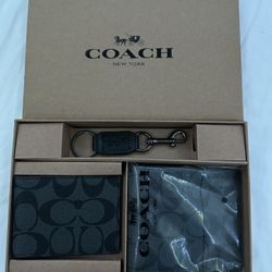 Coach Men's 3-in-1 Wallet Boxed Gift Set Signature Black/Black