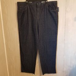 Sansabelt Size 52L Long Dark Blue Cotton Casual Straight Wide Leg Jeans