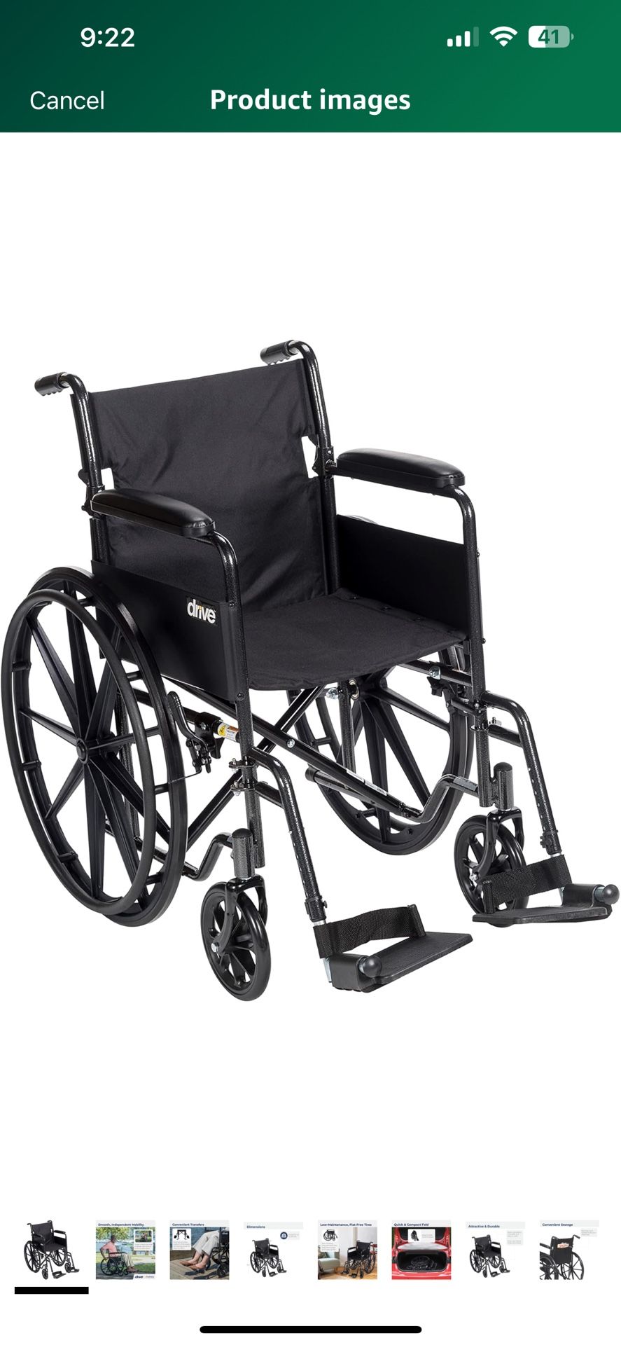 Folding Transport Wheelchair with Full Arms and Removable Swing-Away Footrest, Black