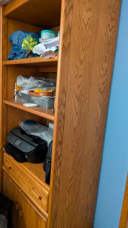 Oak Wood Bookcase with Drawers
