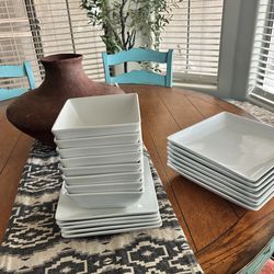 Square stoneware dishes.