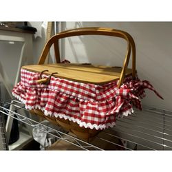 Longaberger Small Picnic Basket Gingham Check Liner Protector Lid Riser