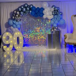 90th Birthday- Blue , Silver, Light blue, Chrome Blue Metallic 