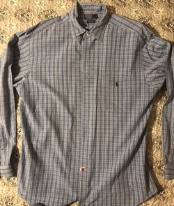 Polo Ralph Lauren Marlowe Button Down Shirt Long Sleeve Plaid Blue Large